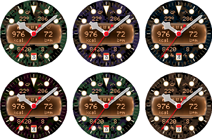 Six derived Crosswind Camo color methods
