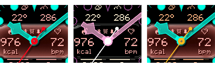Crosswind hour and minute hands in representative colors