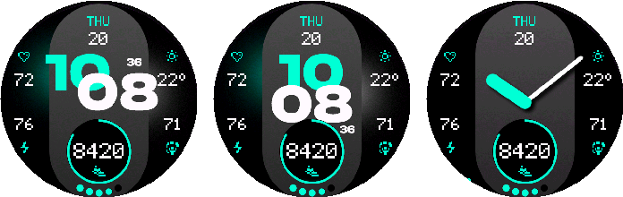 NXT.01 Modernist PRO — Digital, centered digital, and analog styles.