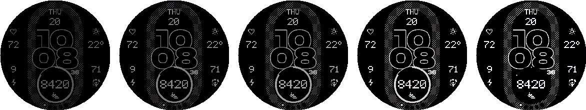 NXT.01 Modernist PRO — Five AOD Look brightness levels.