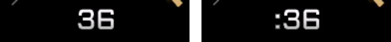 Seconds data field showing plain 36 and leading-colon :36 formats