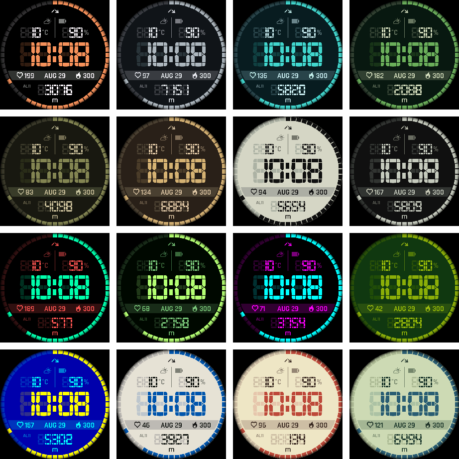 Vertical Segment — All sixteen built-in themes.
