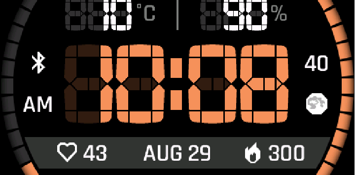 Vertical Segment — Connection, AM/PM, seconds, and Moon Phase around the main clock.