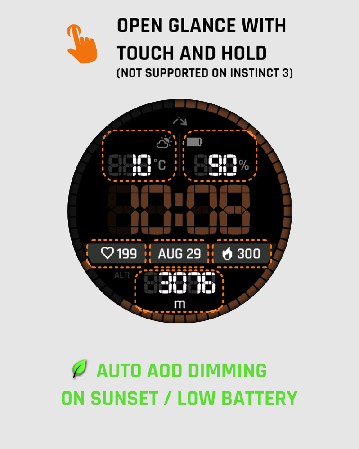 Vertical Segment — Touch-and-hold glance launch and automatic dimming.