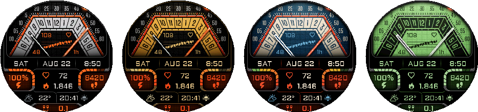 Volta — Four themes on Fenix 8 Pro 47mm.